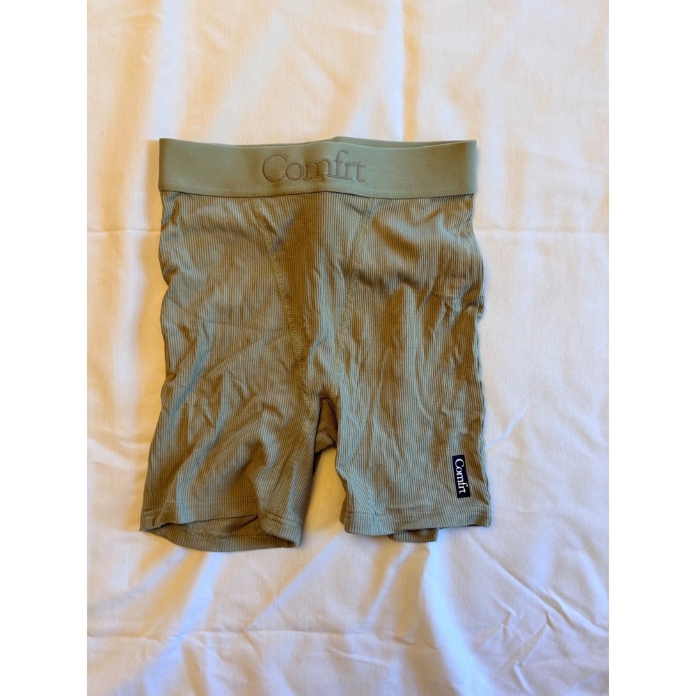 Comfrt Ribbed Lounge Shorts Olive Green High Waisted Small AX2510153